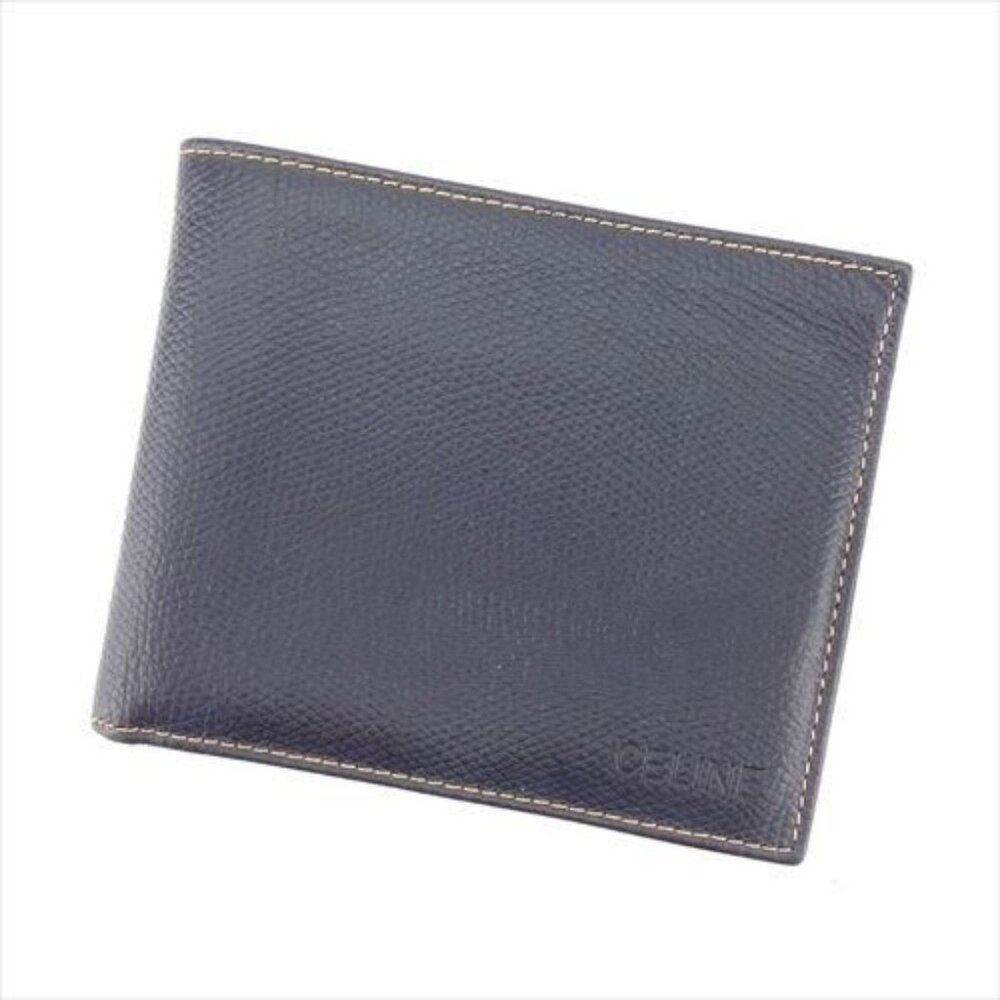 Celine Wallet Purse Bifold Navy Orange leather Mens Authentic Used